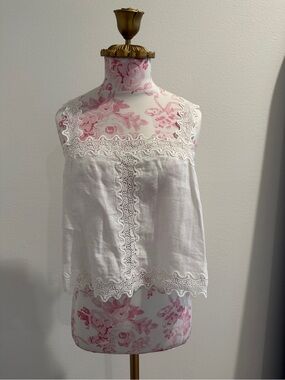 J. Crew White Lace-Trim Sleeveless Linen Camisole